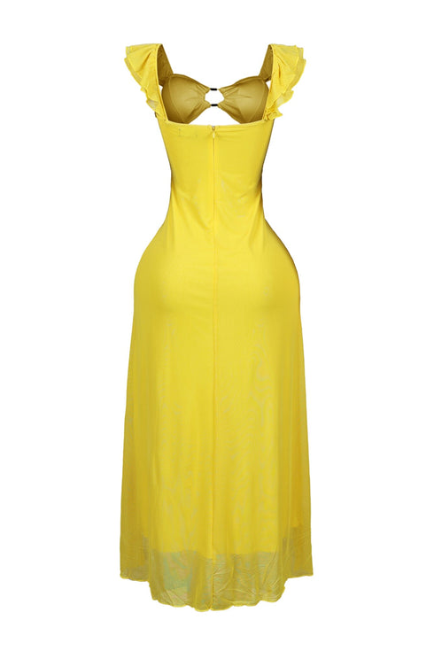 Megan Mesh Cutout Ruffle Midi Dress